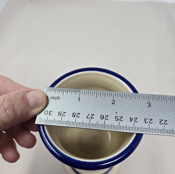 Studio Pottery Goblet Candle Holder Off White Blue Bunny Love Bird Nature Art - Picture 7 of 10